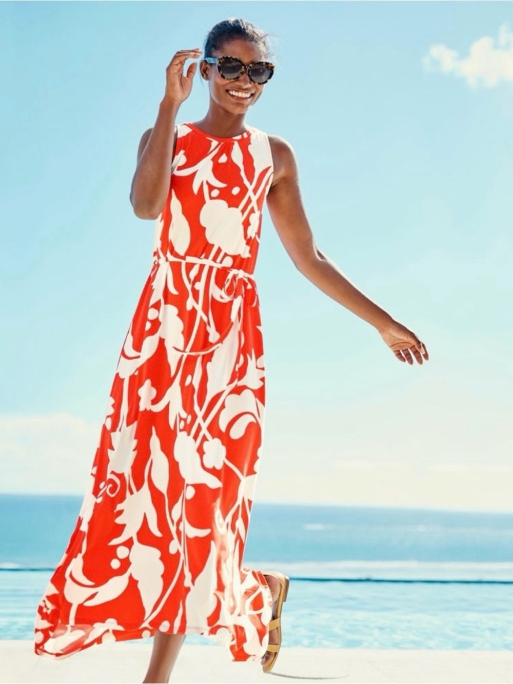 Boden  Delphine  Red & White Floral Jersey Maxi Dress Size 10